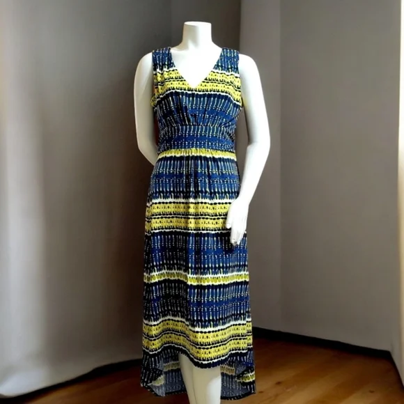 Kelly By Clinton Kelly Vibrant Sleeveless High-Low Dress in Blue and Yellow - Picture 12 of 12